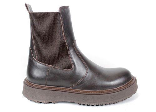 дамски боти Nordéa, естествена кожа, тъмно кафяви, Челси модел, топъл хастар, Old Money стил