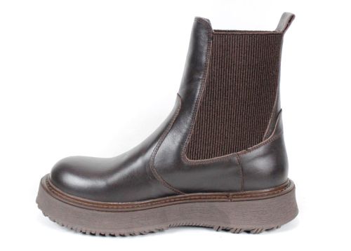 дамски боти Nordéa, естествена кожа, тъмно кафяви, Челси модел, топъл хастар, Old Money стил