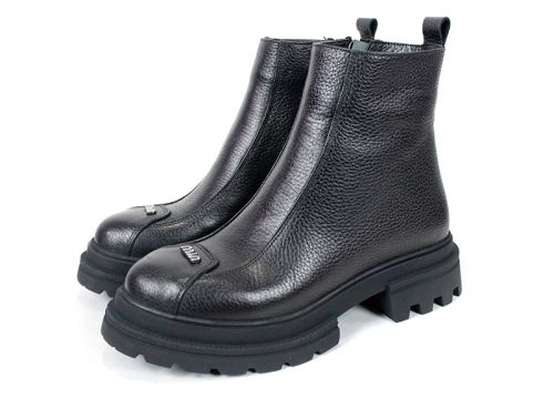 дамски боти Coda Forte, черни, естествена флотер кожа, зимни, топъл хастар, грайфер, цип