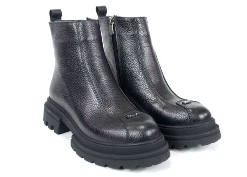 дамски боти Coda Forte, черни, естествена флотер кожа, зимни, топъл хастар, грайфер, цип