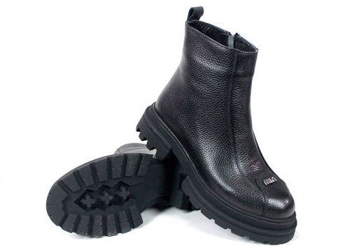 дамски боти Coda Forte, черни, естествена флотер кожа, зимни, топъл хастар, грайфер, цип