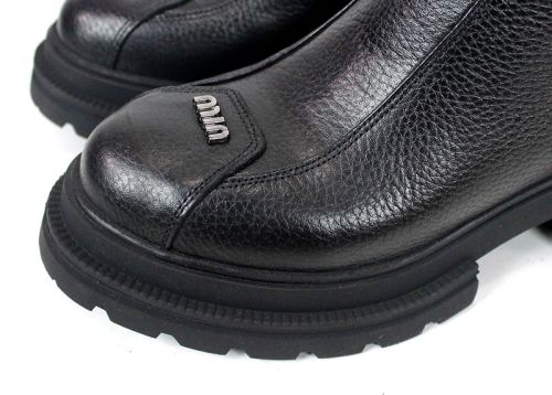 дамски боти Coda Forte, черни, естествена флотер кожа, зимни, топъл хастар, грайфер, цип