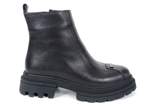 дамски боти Coda Forte, черни, естествена флотер кожа, зимни, топъл хастар, грайфер, цип