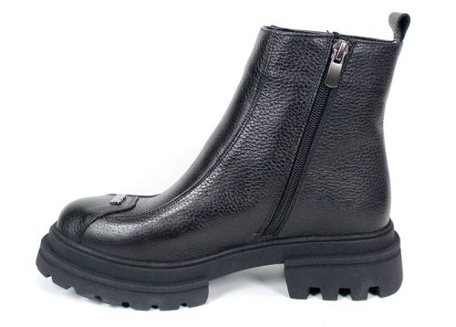 дамски боти Coda Forte, черни, естествена флотер кожа, зимни, топъл хастар, грайфер, цип