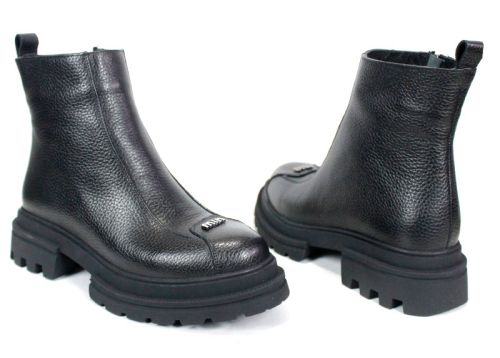 дамски боти Coda Forte, черни, естествена флотер кожа, зимни, топъл хастар, грайфер, цип