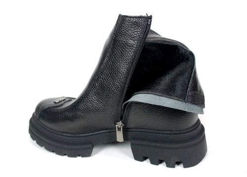 дамски боти Coda Forte, черни, естествена флотер кожа, зимни, топъл хастар, грайфер, цип