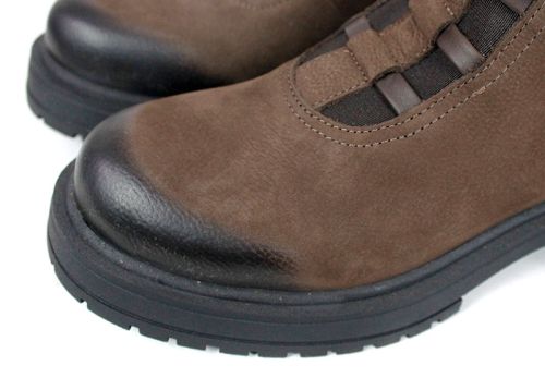 дамски боти Terra Valen, естествен набук, кафяви, потъмнени зони, декоративни каишки, зимни, нисък ток