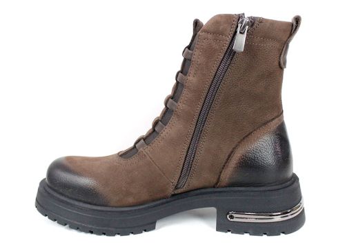 дамски боти Terra Valen, естествен набук, кафяви, потъмнени зони, декоративни каишки, зимни, нисък ток