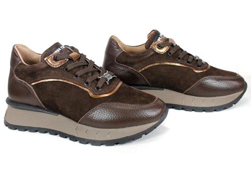 дамски сникърси Magia Notturna естествена кожа и велур тъмно кафяво