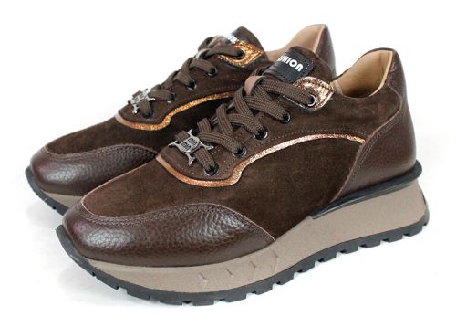 дамски сникърси Magia Notturna естествена кожа и велур тъмно кафяво