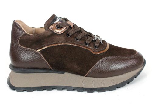 дамски сникърси Magia Notturna естествена кожа и велур тъмно кафяво