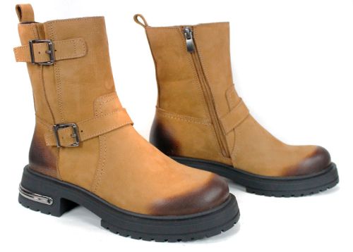 дамски боти естествен набук цвят тютюн зимни удобни