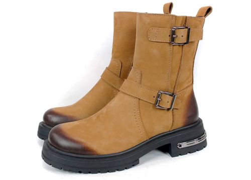 дамски боти естествен набук цвят тютюн зимни удобни