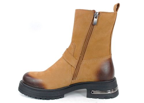 дамски боти естествен набук цвят тютюн зимни удобни