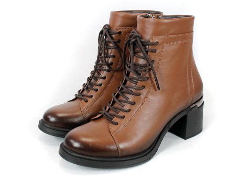 дамски боти Nera Forte естествена кожа светло кафяво