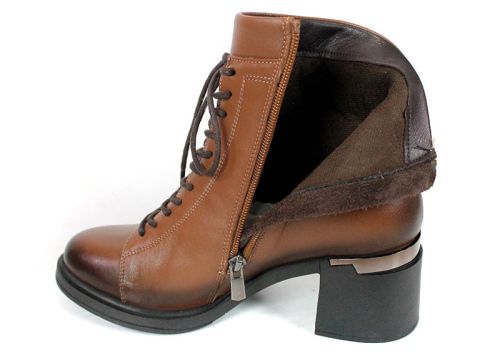 дамски боти Nera Forte естествена кожа светло кафяво