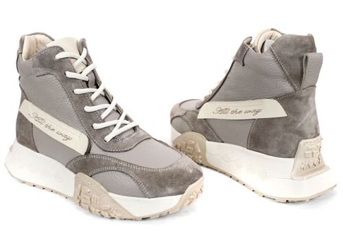 Дамски високи сникърси Terra Pulse визон – естествена кожа и велур, топъл хастар