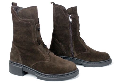 дамски боти Nero Passo тъмно кафяв велур естествена кожа