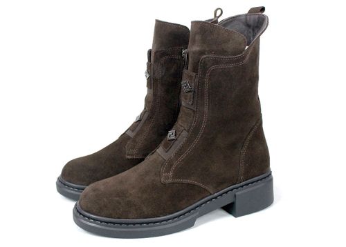 дамски боти Nero Passo тъмно кафяв велур естествена кожа