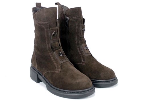 дамски боти Nero Passo тъмно кафяв велур естествена кожа