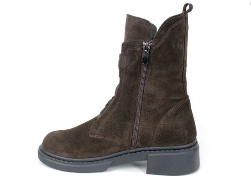 дамски боти Nero Passo тъмно кафяв велур естествена кожа