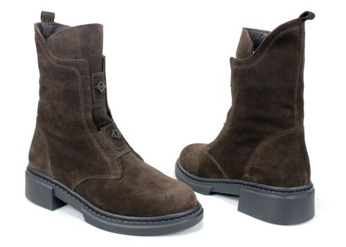 дамски боти Nero Passo тъмно кафяв велур естествена кожа