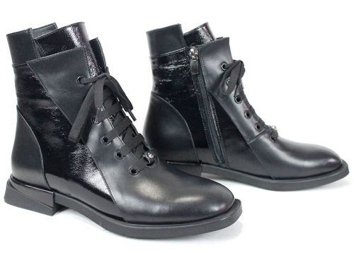 дамски боти Luna Elegante черни естествена кожа и лак