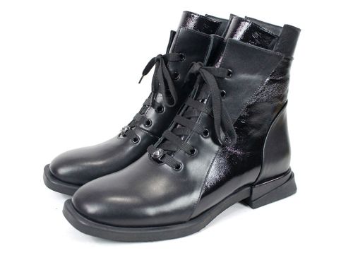 дамски боти Luna Elegante черни естествена кожа и лак