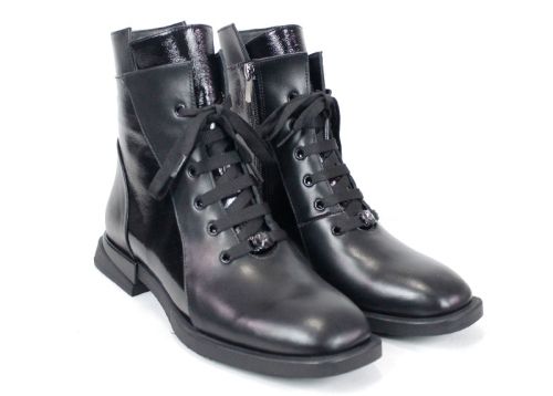 дамски боти Luna Elegante черни естествена кожа и лак