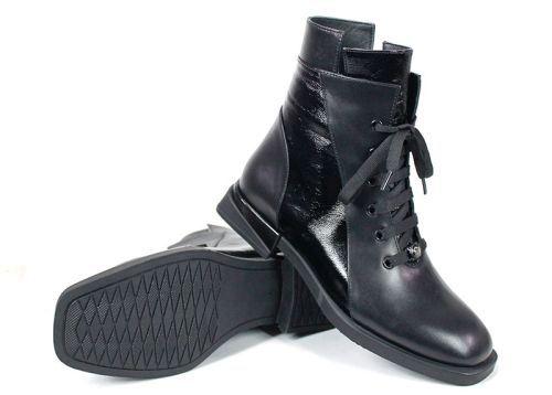 дамски боти Luna Elegante черни естествена кожа и лак