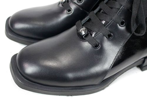 дамски боти Luna Elegante черни естествена кожа и лак