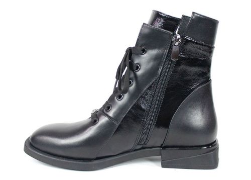 дамски боти Luna Elegante черни естествена кожа и лак