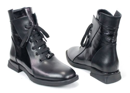 дамски боти Luna Elegante черни естествена кожа и лак