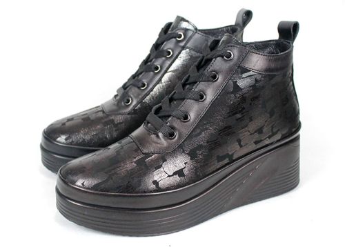 Дамски боти Perle Noire от естествена кожа в тъмна перла