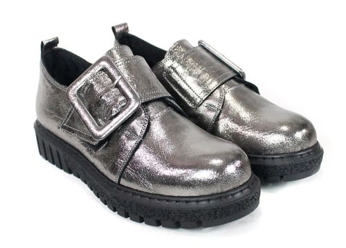 Дамски обувки Astra Coro – естествена кожа, цвят платина, меко ходило