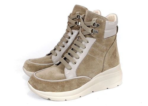 Дамски високи сникърси Lumina Alto – естествен велур и кожа