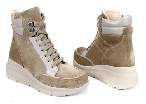 Дамски високи сникърси Lumina Alto – естествен велур и кожа