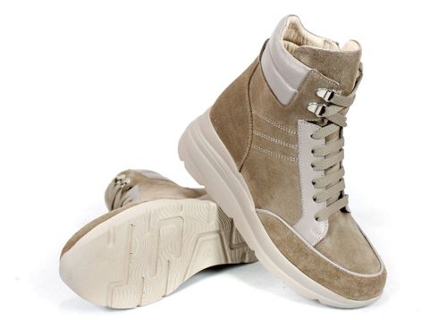 Дамски високи сникърси Lumina Alto – естествен велур и кожа