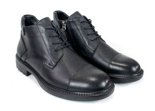 Мъжки боти Notte Urbano – естествена кожа напа и флотер, термо ходило, връзки и цип, черни