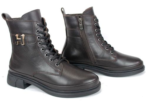 Noir Forte – дамски кубинки от естествена кожа в тъмно кафяво