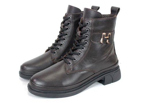 Noir Forte – дамски кубинки от естествена кожа в тъмно кафяво