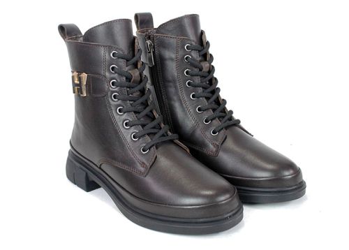 Noir Forte – дамски кубинки от естествена кожа в тъмно кафяво