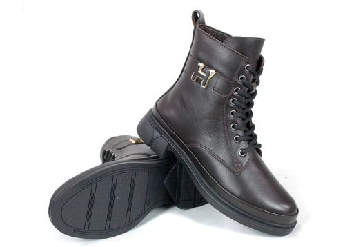 Noir Forte – дамски кубинки от естествена кожа в тъмно кафяво