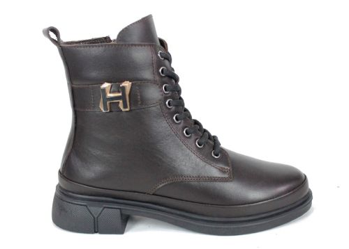 Noir Forte – дамски кубинки от естествена кожа в тъмно кафяво