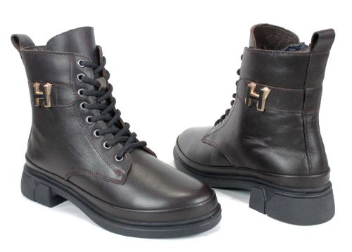 Noir Forte – дамски кубинки от естествена кожа в тъмно кафяво