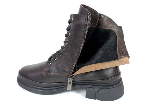 Noir Forte – дамски кубинки от естествена кожа в тъмно кафяво