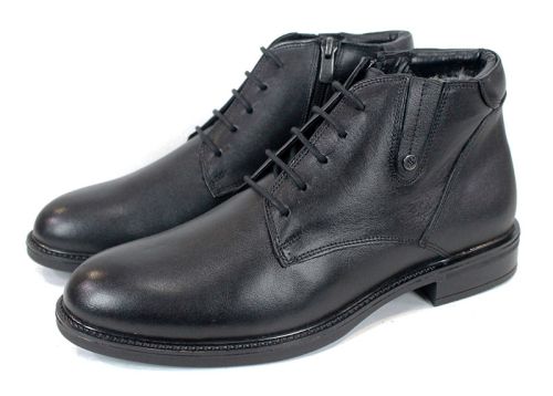 Мъжки официални боти Nero Cadence – естествена кожа, връзки и цип, топла подплата