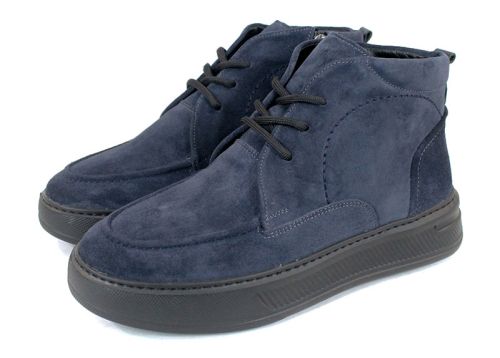 Мъжки боти Loftе Vento – естествен велур, тъмно сини, с връзки и цип, топъл хастар