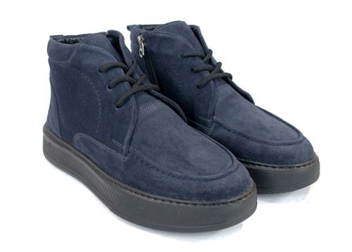 Мъжки боти Loftе Vento – естествен велур, тъмно сини, с връзки и цип, топъл хастар