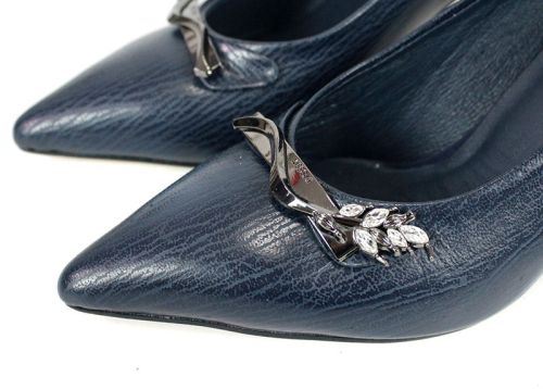 Дамски официални обувки Luxe Éternelle – тъмно син цвят, естествена кожа, висок тънък ток